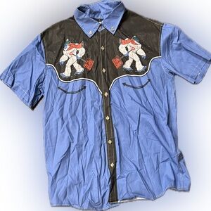 Boozelele Blue Snowman Western Shirt | Sz L
